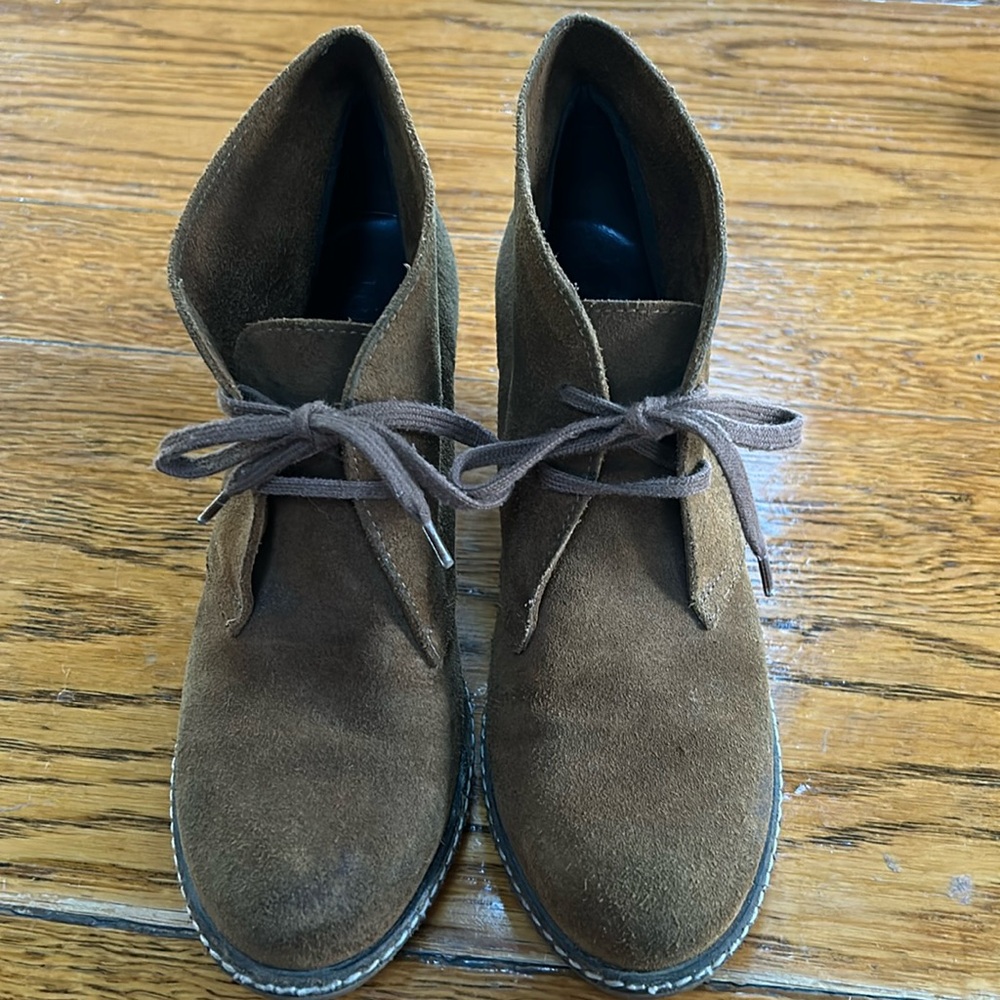 J. Crew McAlister brown suede ankle boots.  Wedge heel. Size 8.
